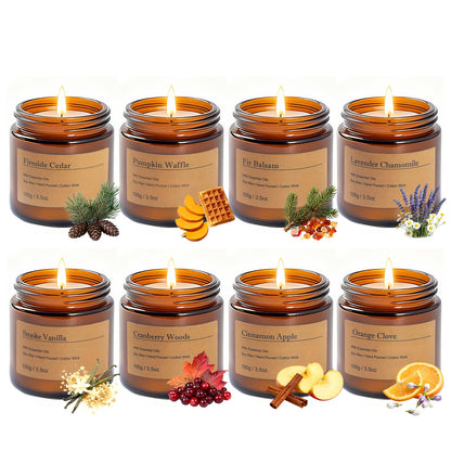 Holiday Candle Gift Set – 8-Pack Vintage Amber Glass Jars | Winter Scents