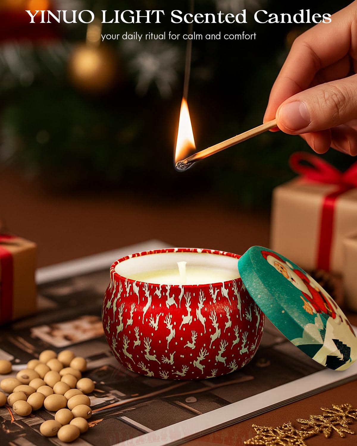Christmas Candle Gift Set for Women - 4 Pack Soy Wax Aromatherapy Candles