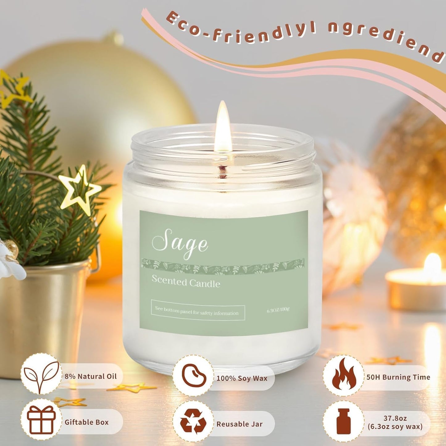 Holiday Scented Candle Gift Set - 6-Pack Natural Soy Candles