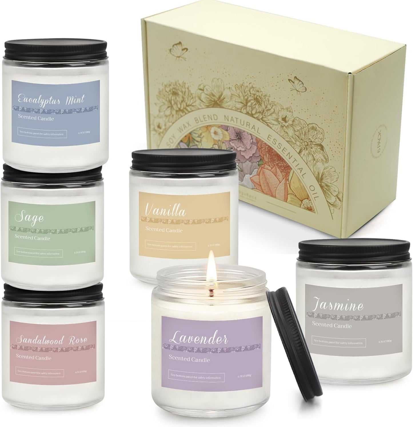 Holiday Scented Candle Gift Set - 6-Pack Natural Soy Candles