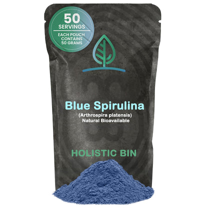 HOLISTIC BIN Blue Spirulina Powder - Organic Blue-Green Algae Supplement, 50g, Vegan Protein & Nutrients
