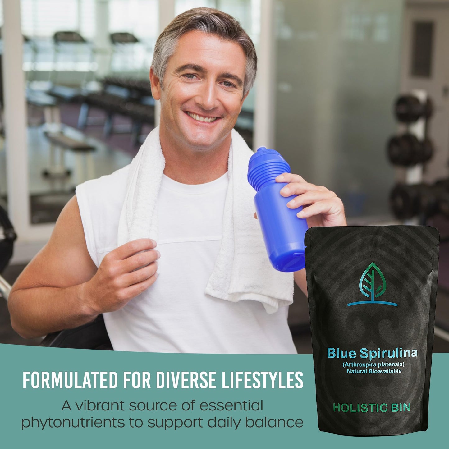 HOLISTIC BIN Blue Spirulina Powder - Organic Blue-Green Algae Supplement, 50g, Vegan Protein & Nutrients
