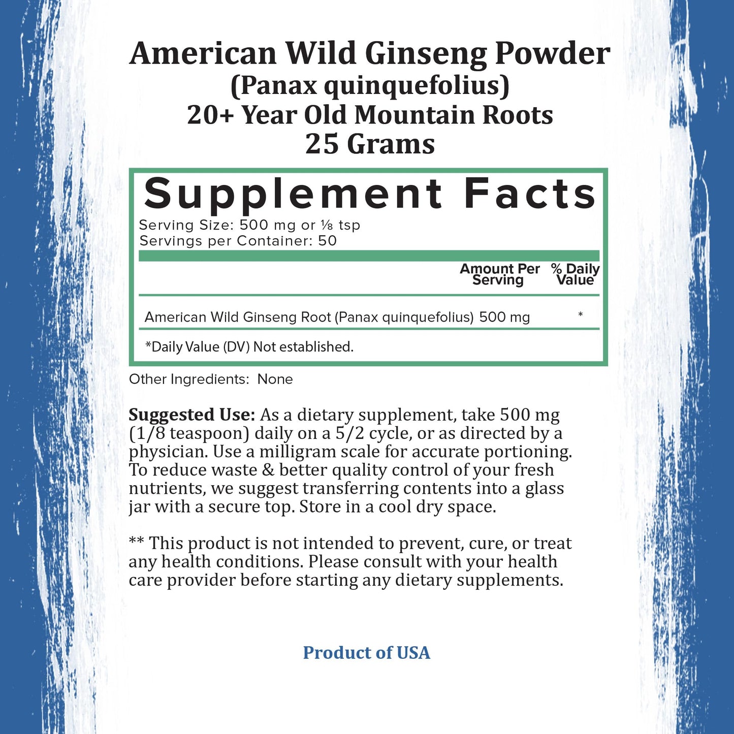 Holistic Bin Wild American Ginseng Powder – Pure Organic Ginseng (20+ Year Roots) 25g