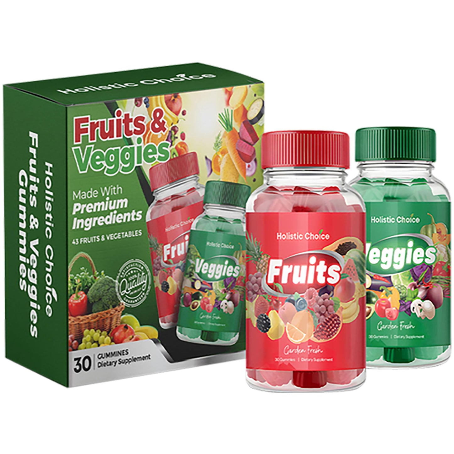 Holistic Choice Fruits & Veggies Gummies - Dual Pack Vitamin Gummies for Adults & Kids | Made in USA