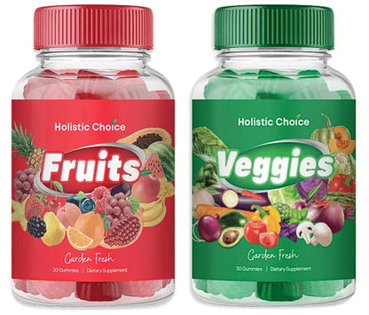 Holistic Choice Fruits & Veggies Gummies - Dual Pack Vitamin Gummies for Adults & Kids | Made in USA