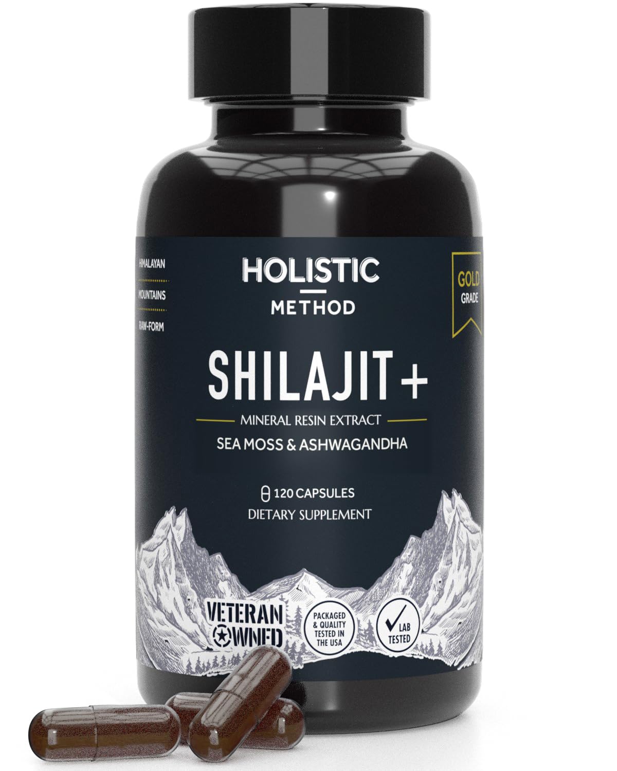 Holistic Method Shilajit Capsules - Pure Himalayan, 120 Count (Energy & Immune Support)
