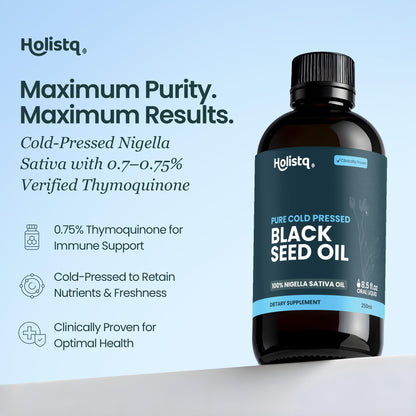 Holistiq Black Cumin Seed Oil Organic | Non-GMO & Vegan | 250 mL