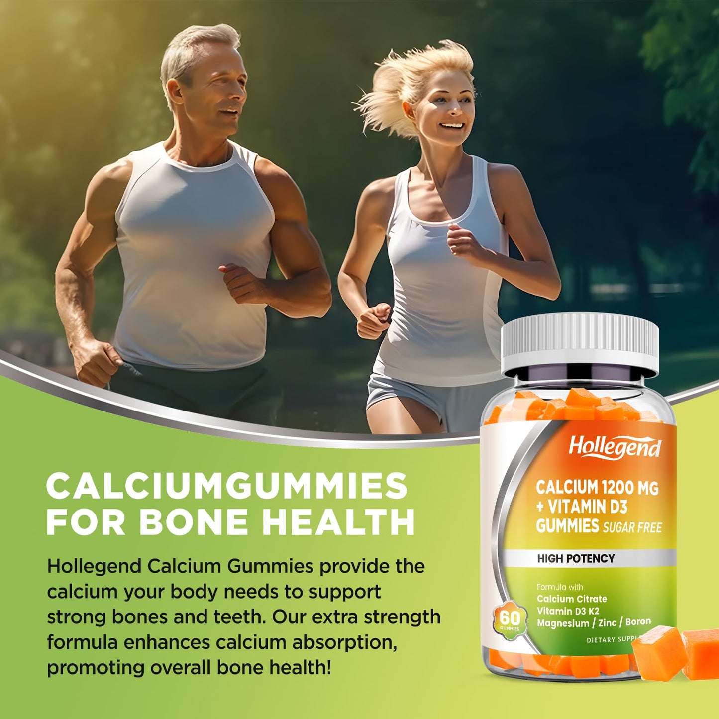HOLLEGEND Calcium 1200 mg Gummies with Vitamin D3 – Bone Health