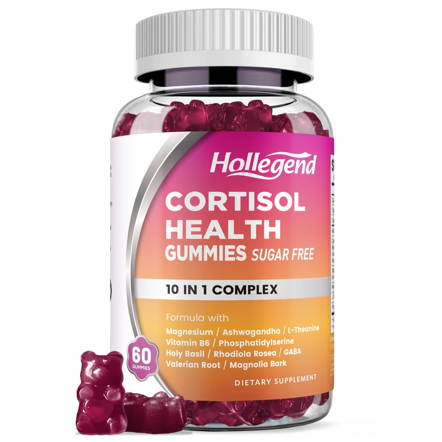 HOLLEGEND Cortisol Gummies for Women & Men – Sugar-Free Vegan, 60 Gummies | Stress Relief, Sleep & Focus