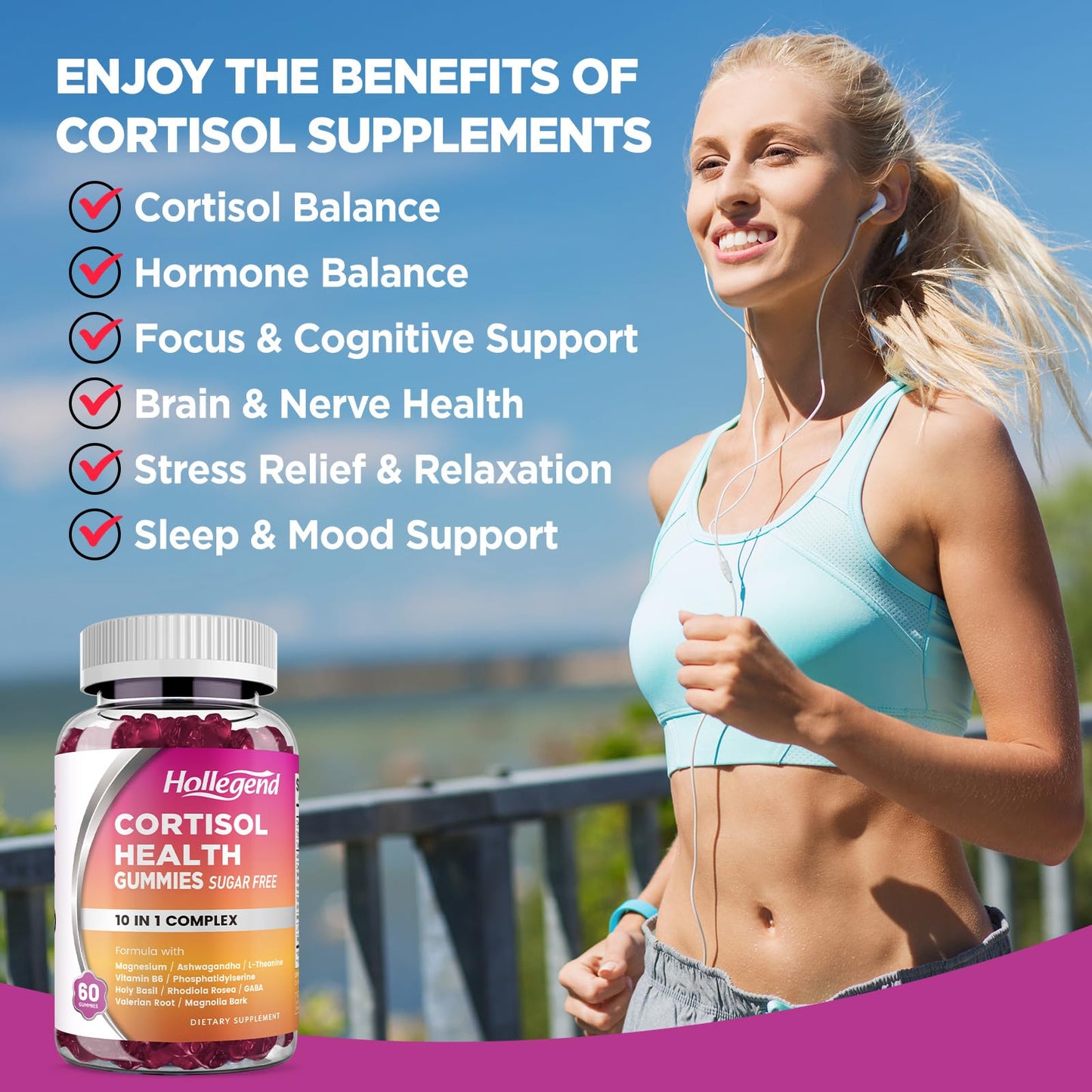 HOLLEGEND Cortisol Gummies for Women & Men – Sugar-Free Vegan, 60 Gummies | Stress Relief, Sleep & Focus