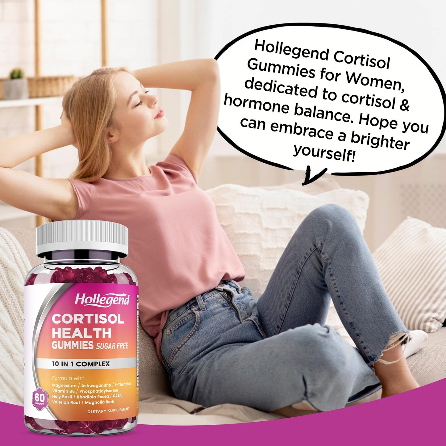 HOLLEGEND Cortisol Gummies for Women & Men – Sugar-Free Vegan, 60 Gummies | Stress Relief, Sleep & Focus
