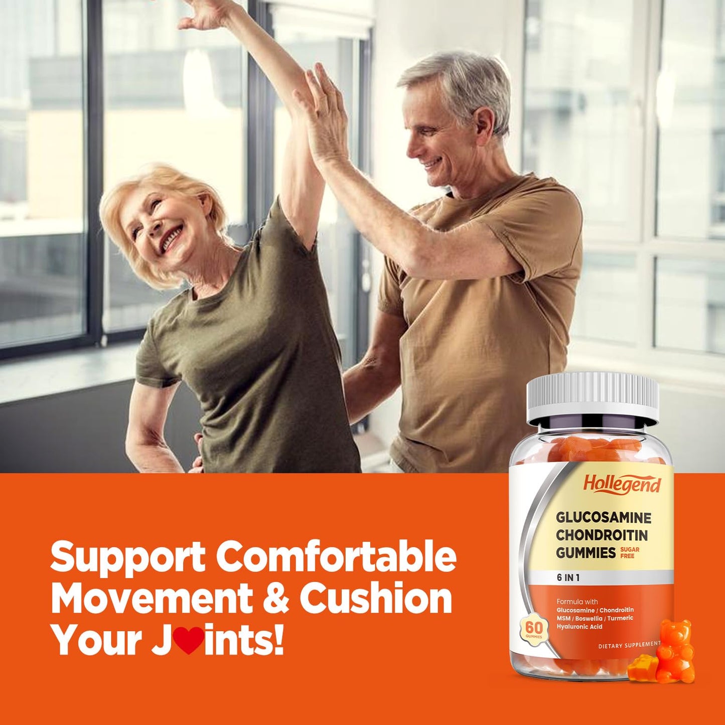 HOLLEGEND Glucosamine Chondroitin Gummies Sugar Free – 60 Count (Adults)