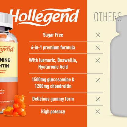 HOLLEGEND Glucosamine Chondroitin Gummies Sugar Free – 60 Count (Adults)