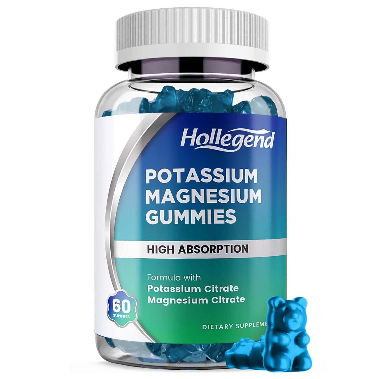 HOLLEGEND Potassium Magnesium Gummies | High Absorption Potassium Citrate 99mg & Magnesium Citrate 180mg – 60 Count