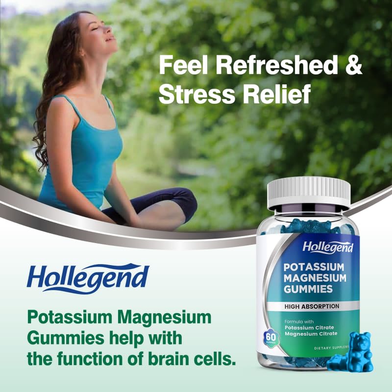HOLLEGEND Potassium Magnesium Gummies | High Absorption Potassium Citrate 99mg & Magnesium Citrate 180mg – 60 Count