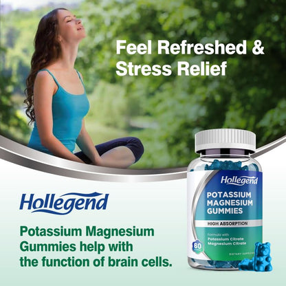 HOLLEGEND Potassium Magnesium Gummies | High Absorption Potassium Citrate 99mg & Magnesium Citrate 180mg – 60 Count