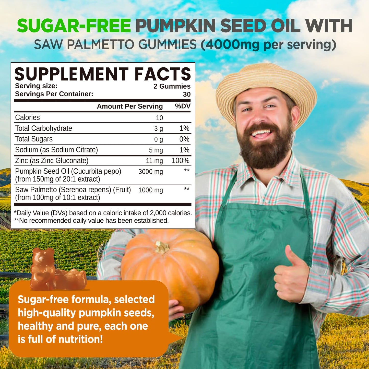 HOLLEGEND Pumpkin Seed Oil Gummies with Saw Palmetto – Hair & Prostate Health