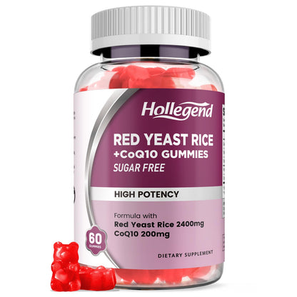 Hollgend Red Yeast Rice with CoQ10 Gummies - Sugar Free, Organic 2400mg Red Yeast Rice + 200mg CoQ10, 60 Chewables