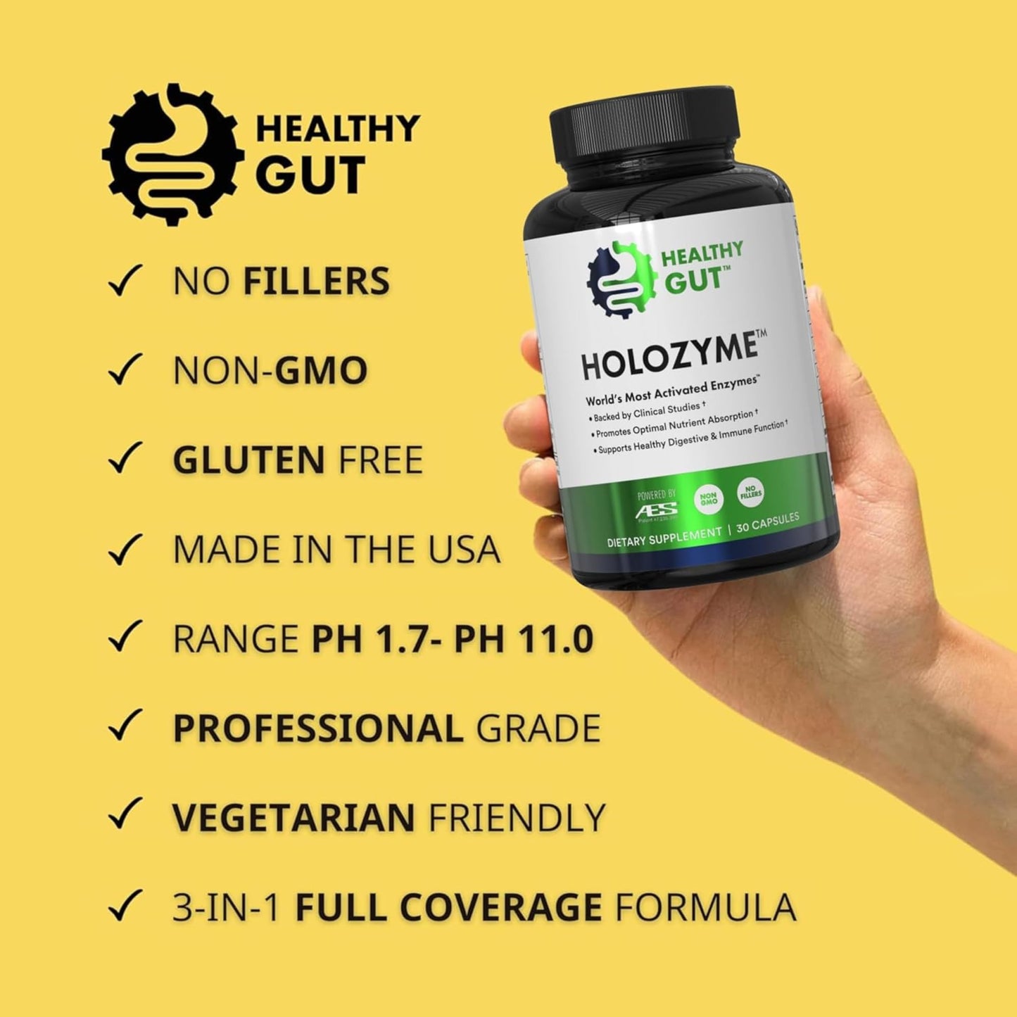 Healthy Gut HoloZyme Max Strength Digestive Enzymes – 15 Servings