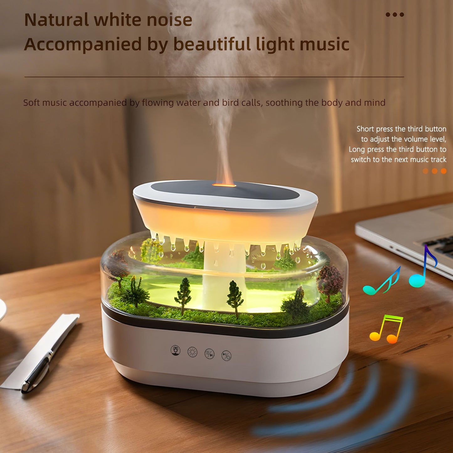 Holwim Cloud Rain Essential Oil Diffuser 250ml – 7-Color Light, Auto-Off, White Noise