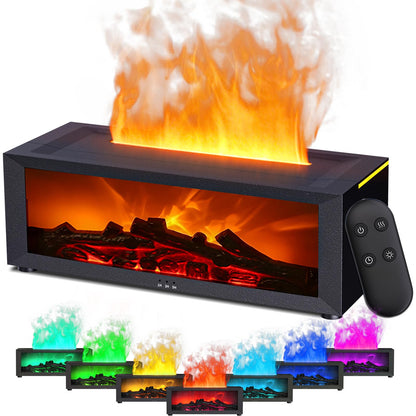 Holwim Fireplace Essential Oil Diffuser – 150ml Ultrasonic Humidifier, 7-Color Flame with Remote (Black)