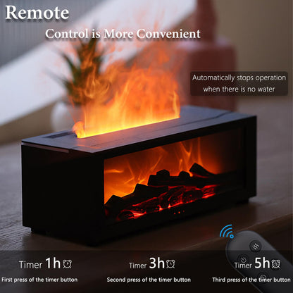 Holwim Fireplace Essential Oil Diffuser – 150ml Ultrasonic Humidifier, 7-Color Flame with Remote (Black)