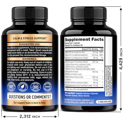 Cortisol Supplement for Women – Holy Basil, Ashwagandha, Rhodiola – Plant-Based Hormone Balance – 60 Capsules – Made in USA – Vegan, Non-GMO