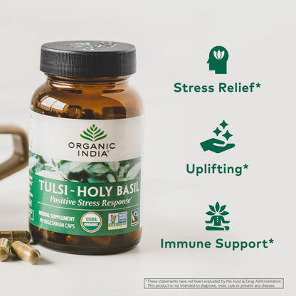 ORGANIC INDIA Tulsi Holy Basil Capsules - Immune Support, Stress Relief, 90 Capsules