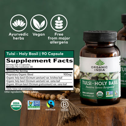 ORGANIC INDIA Tulsi Holy Basil Capsules - Immune Support, Stress Relief, 90 Capsules