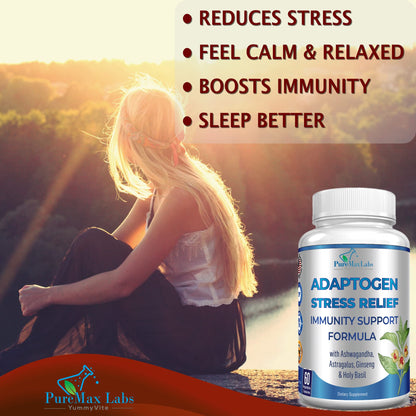 Adaptogen Stress Relief Immune Support Formula - Ashwagandha, Ginseng & 9 Herbs, 60 Capsules (Pack of 2)