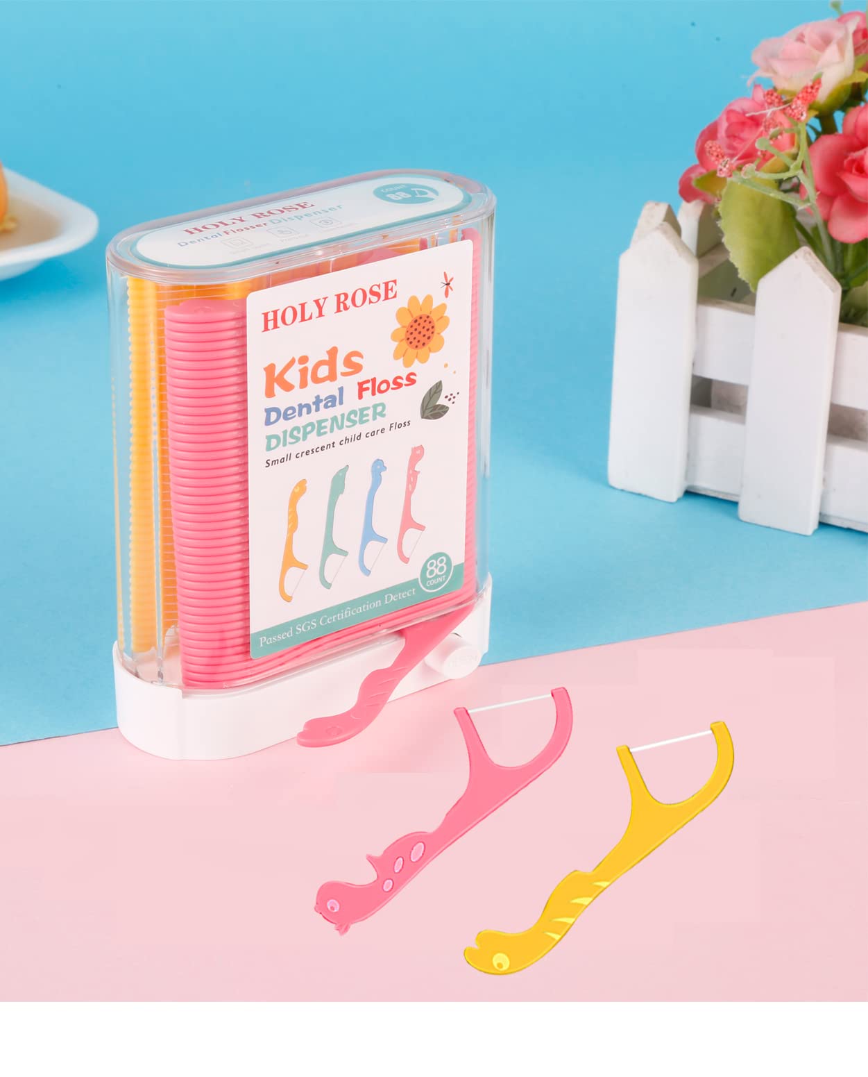 Kids Dental Floss Picks | Holy Rose Flossers Dispenser – Unwaxed & Unflavored