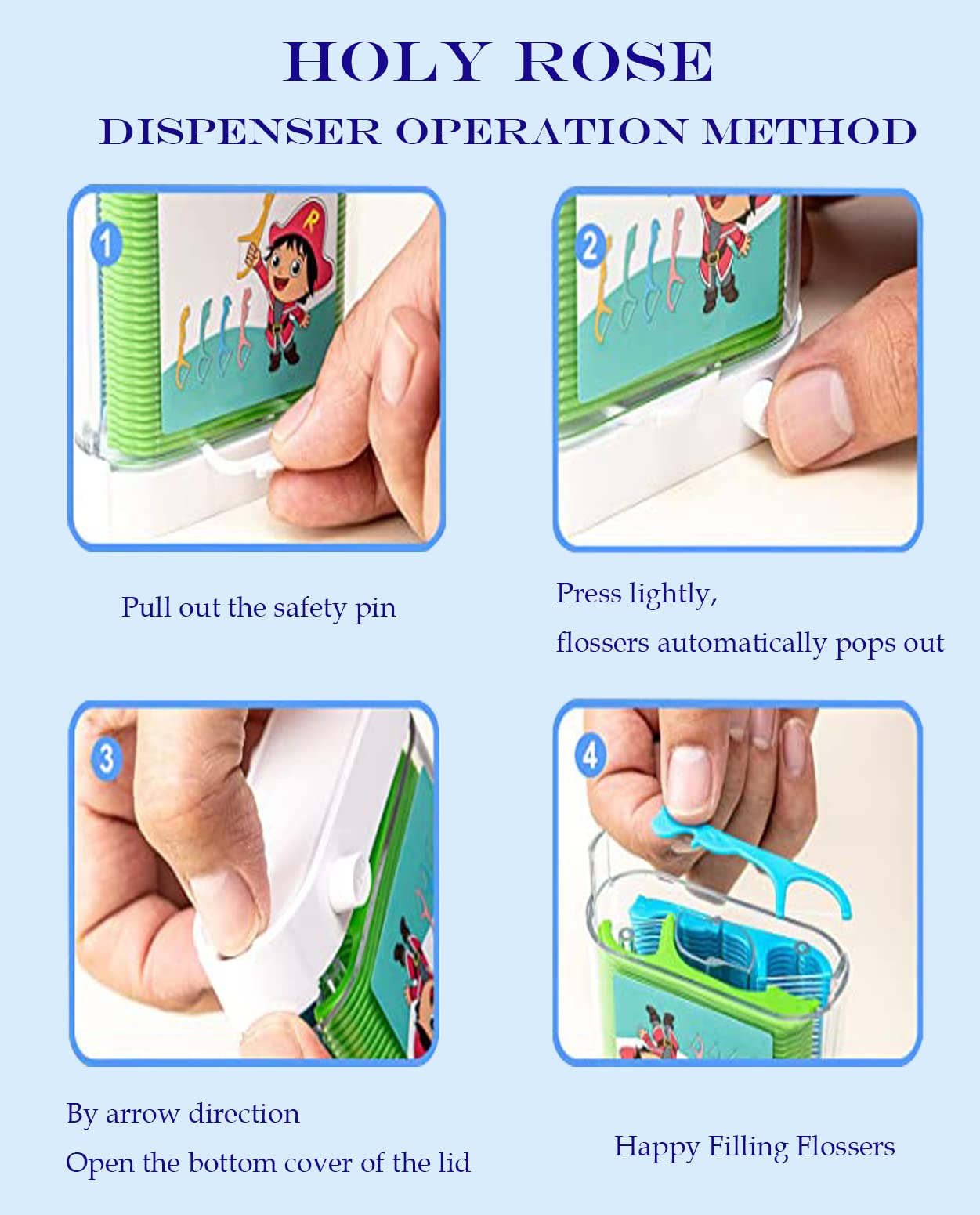Kids Dental Floss Picks | Holy Rose Flossers Dispenser – Unwaxed & Unflavored