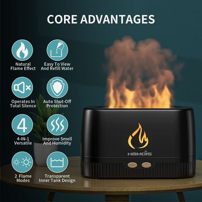 HOMDIS Essential Oil Diffusers & 6 Essential Oils Set | Quiet Flame Diffuser, 7 Color Modes, Auto Shut-Off, Black