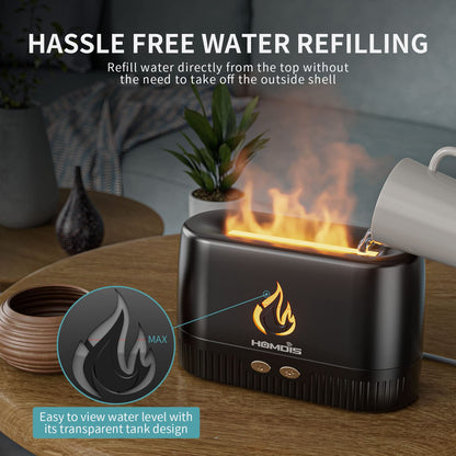 HOMDIS Essential Oil Diffusers & 6 Essential Oils Set | Quiet Flame Diffuser, 7 Color Modes, Auto Shut-Off, Black