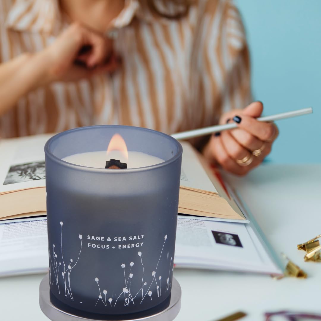 White Sage Sea Salt Wood Wick Soy Candle 10.6 oz | Aromatherapy & Cleansing