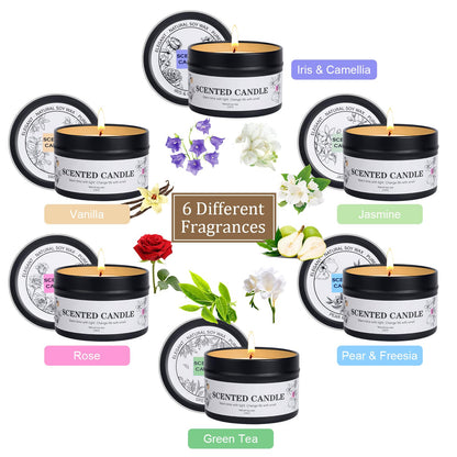 6 Pack Scented Candles Gift Set for Women & Men - Natural Soy Wax Aromatherapy Jar Candles