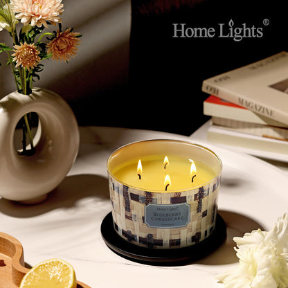HomeLights Blueberry Cheesecake 4-Wick Soy Candle – Rustic Modern Decor