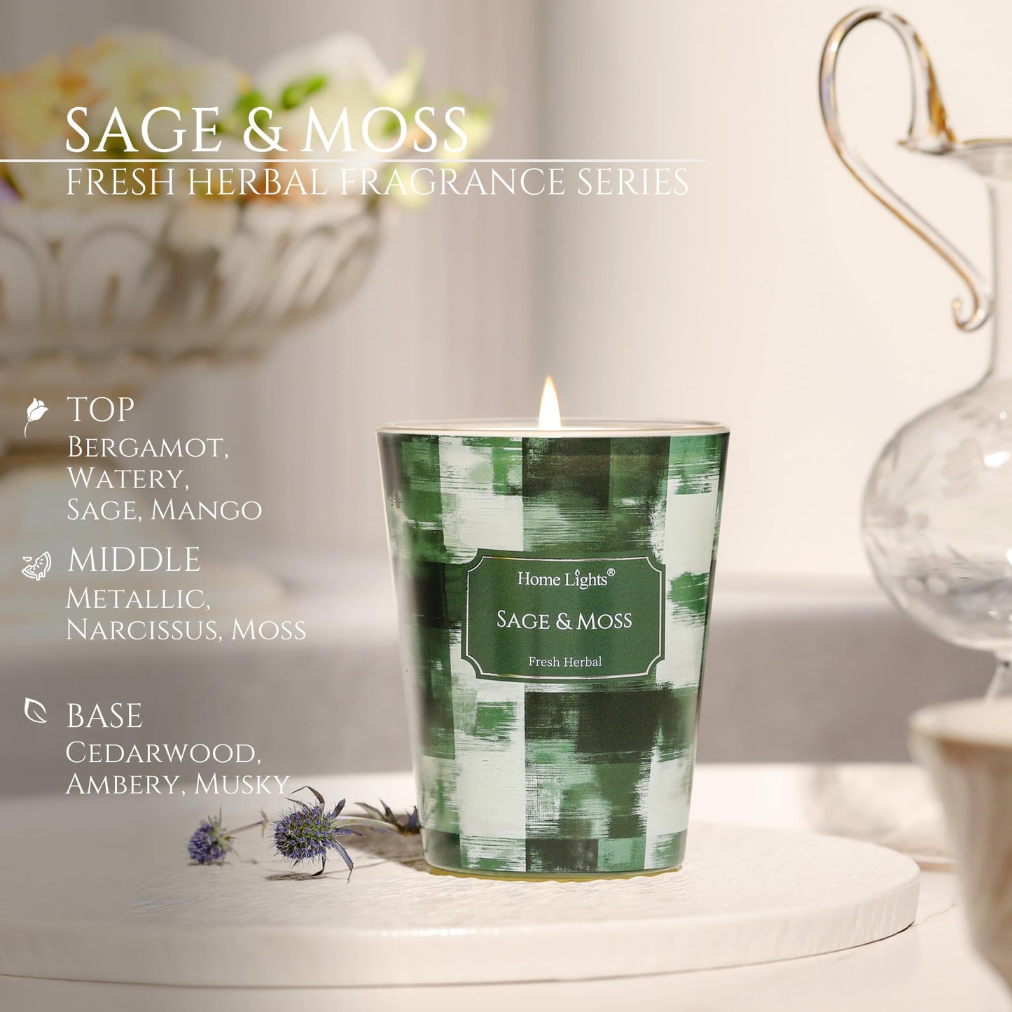 HomeLights Sage & Moss Soy Candle – 6.7oz, Minimalist Scandinavian Decor