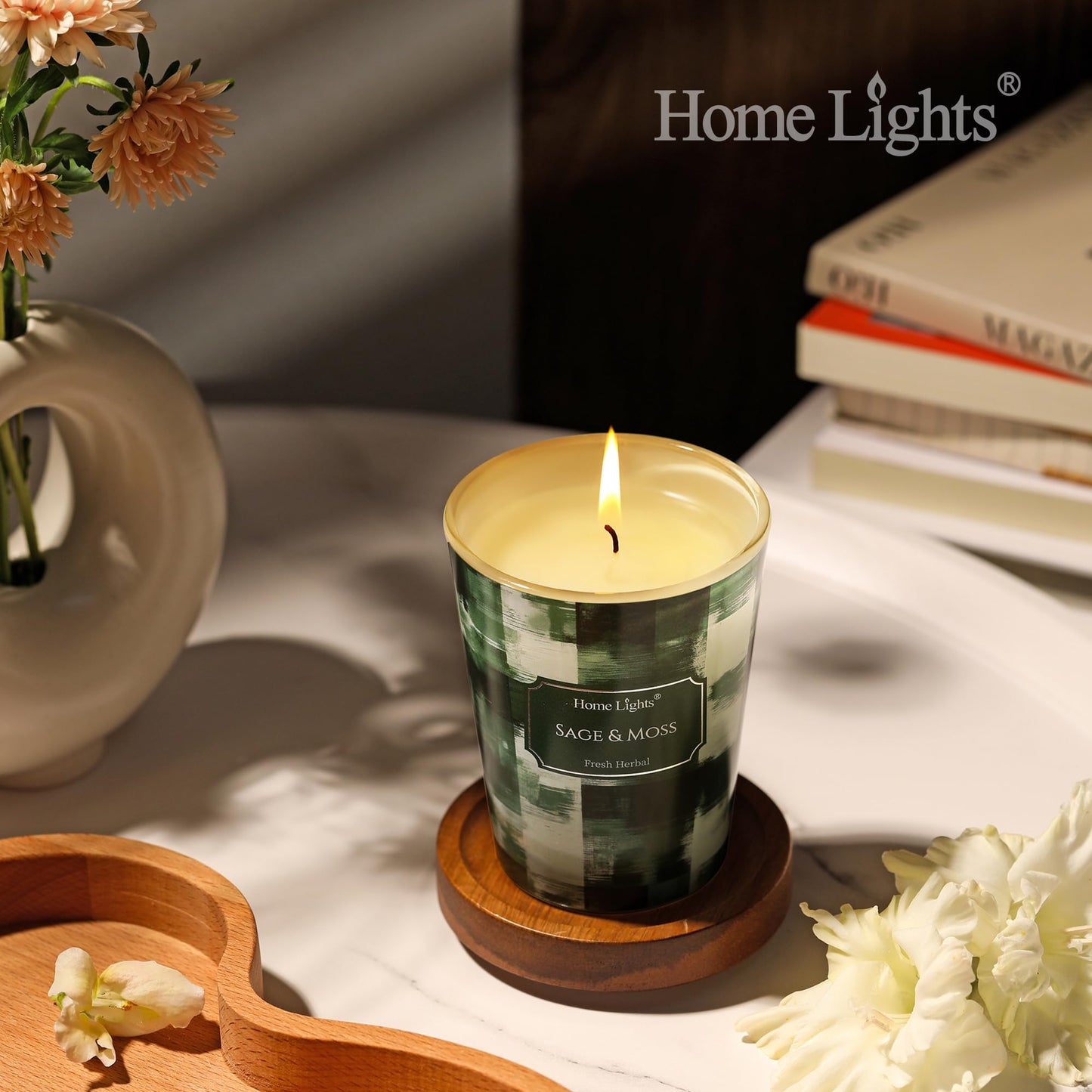 HomeLights Sage & Moss Soy Candle – 6.7oz, Minimalist Scandinavian Decor