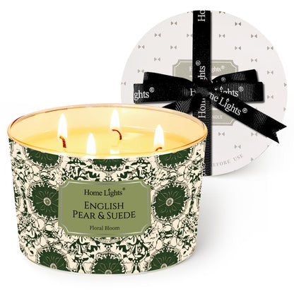 HomeLights 18oz Soy Wax Candle – 4-Wick English Pear & Suede Aromatherapy Gift