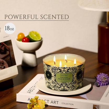 HomeLights 18oz Soy Wax Candle – 4-Wick English Pear & Suede Aromatherapy Gift