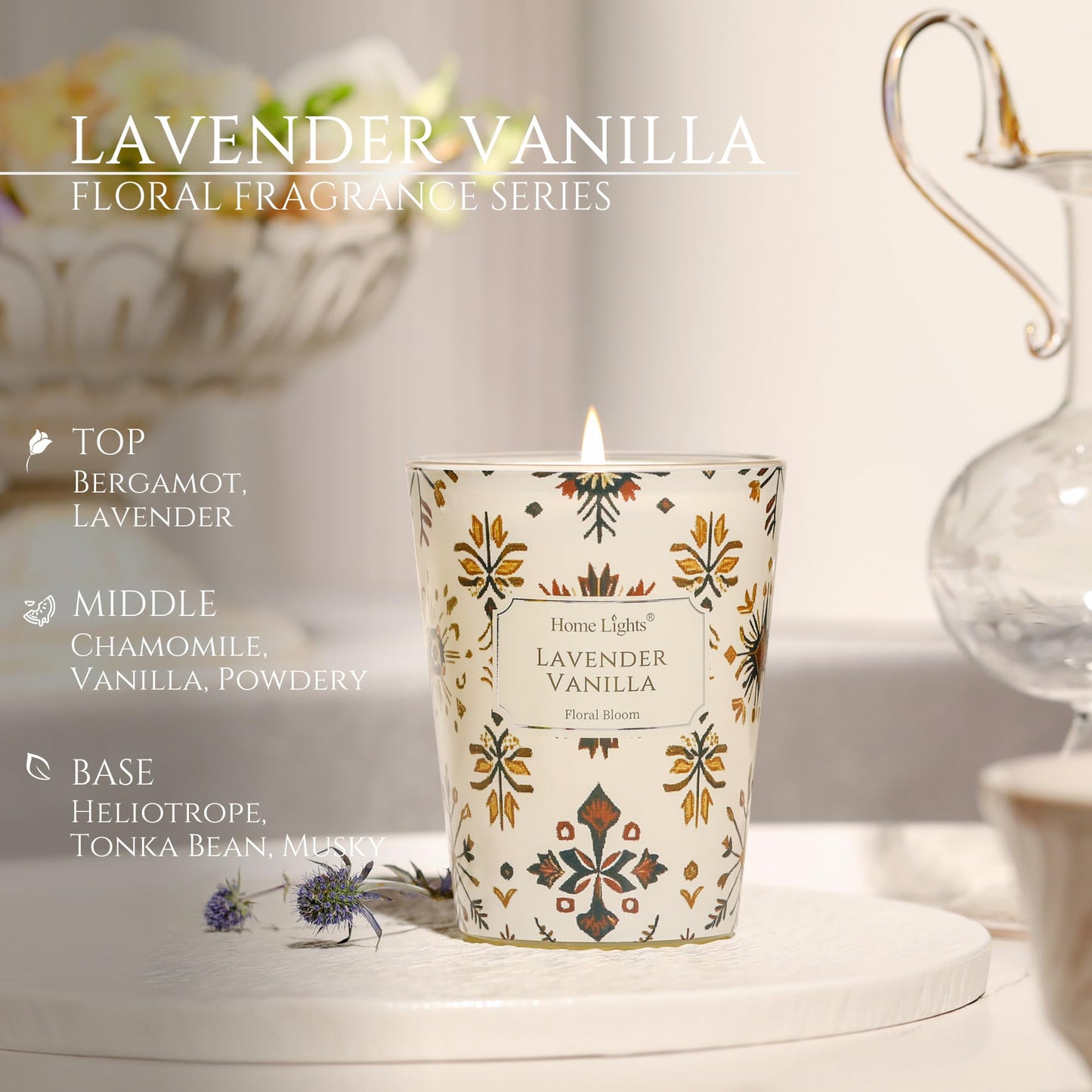 HomeLights Lavender Vanilla Soy Wax Candle - 6.7oz, 1-Wick Aromatherapy Gift