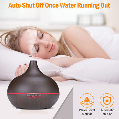 550ml Aroma Diffuser for Essential Oils – Large Room, Ultra Quiet Ultrasonic Humidifier with 7-Color LED