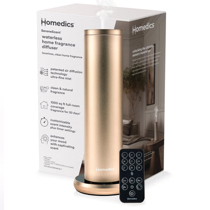 Homedics SereneScent Waterless Diffuser – Champagne, Patented Air Diffusion