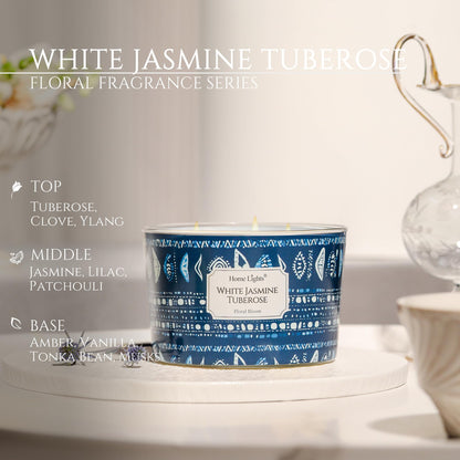 HomeLights 18oz Scented Candle | 4-Wick Aromatherapy Jar – White Jasmine Tuberose, Bohemian Home Decor & Gift