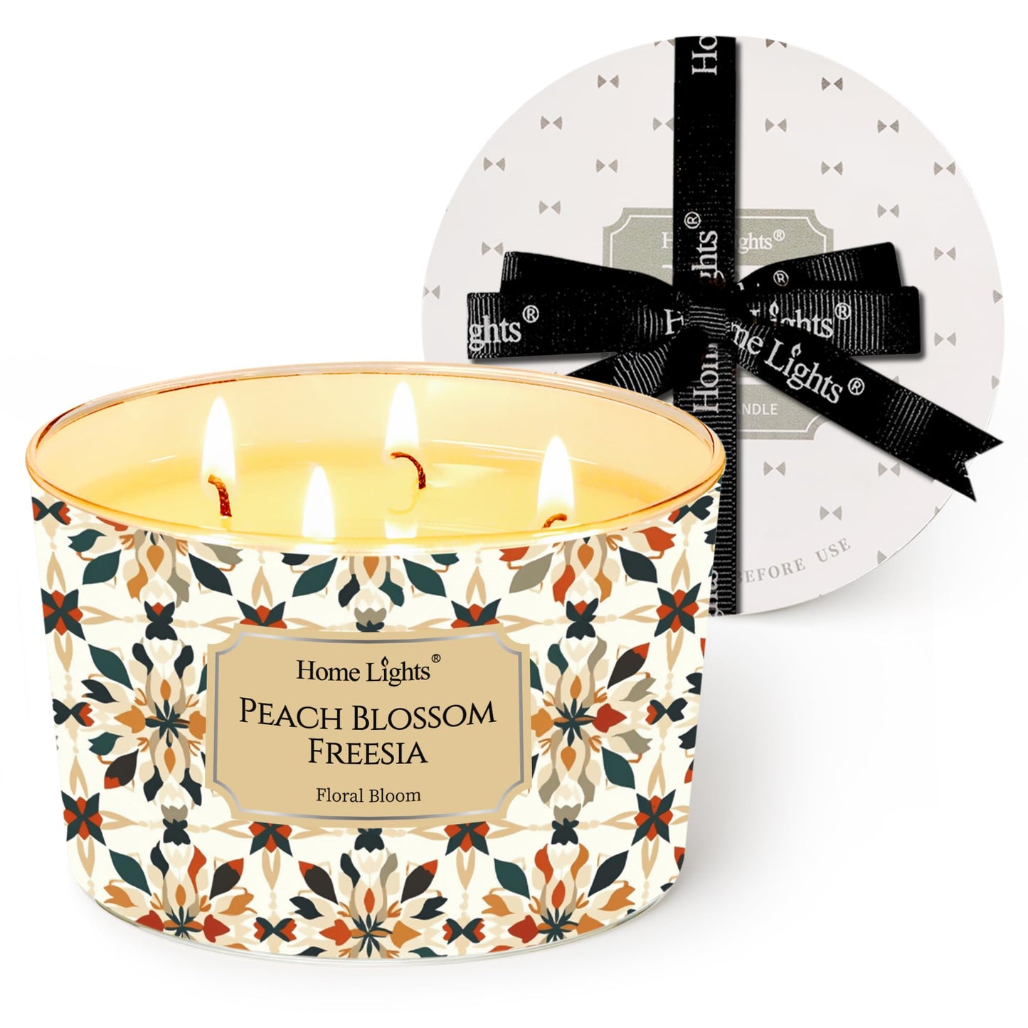 HomeLights 18oz Peach Blossom Freesia Soy Wax Candle | 4-Wick Aromatherapy