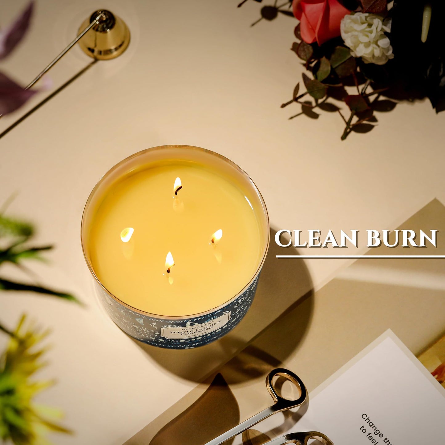 HomeLights 18oz Scented Candle | 4-Wick Aromatherapy Jar – White Jasmine Tuberose, Bohemian Home Decor & Gift