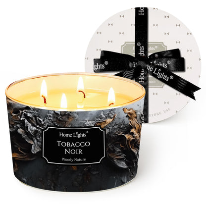 HomeLights 18oz Scented Candle – 4-Wick Tobacco Noir Aromatherapy for Home Decor & Gifts