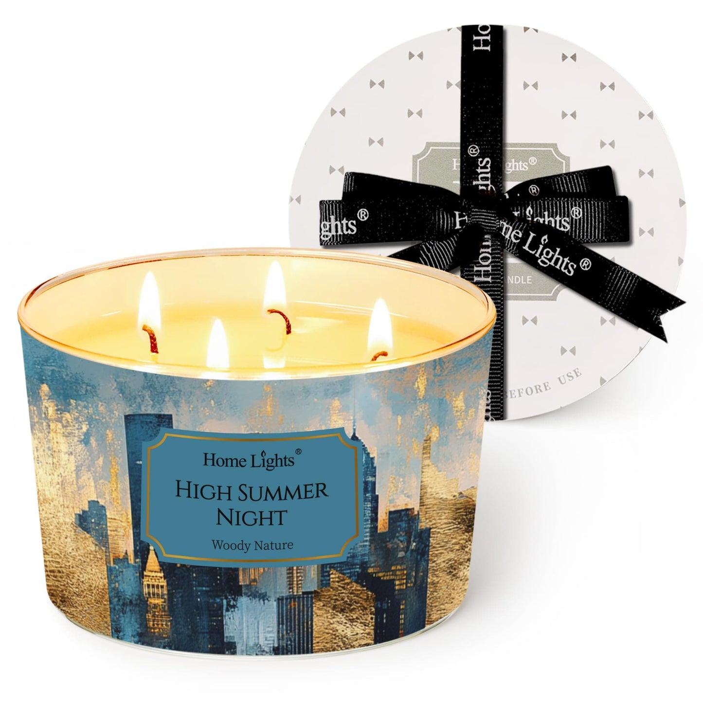 HomeLights 18oz Soy Candle – High Summer Night, 4-Wick Industrial Chic Jar