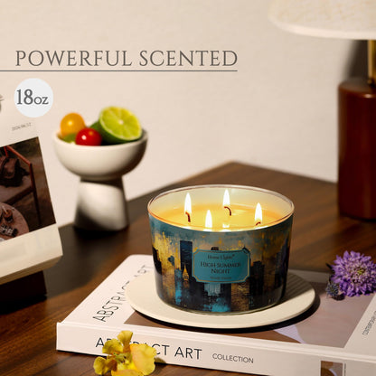 HomeLights 18oz Soy Candle – High Summer Night, 4-Wick Industrial Chic Jar